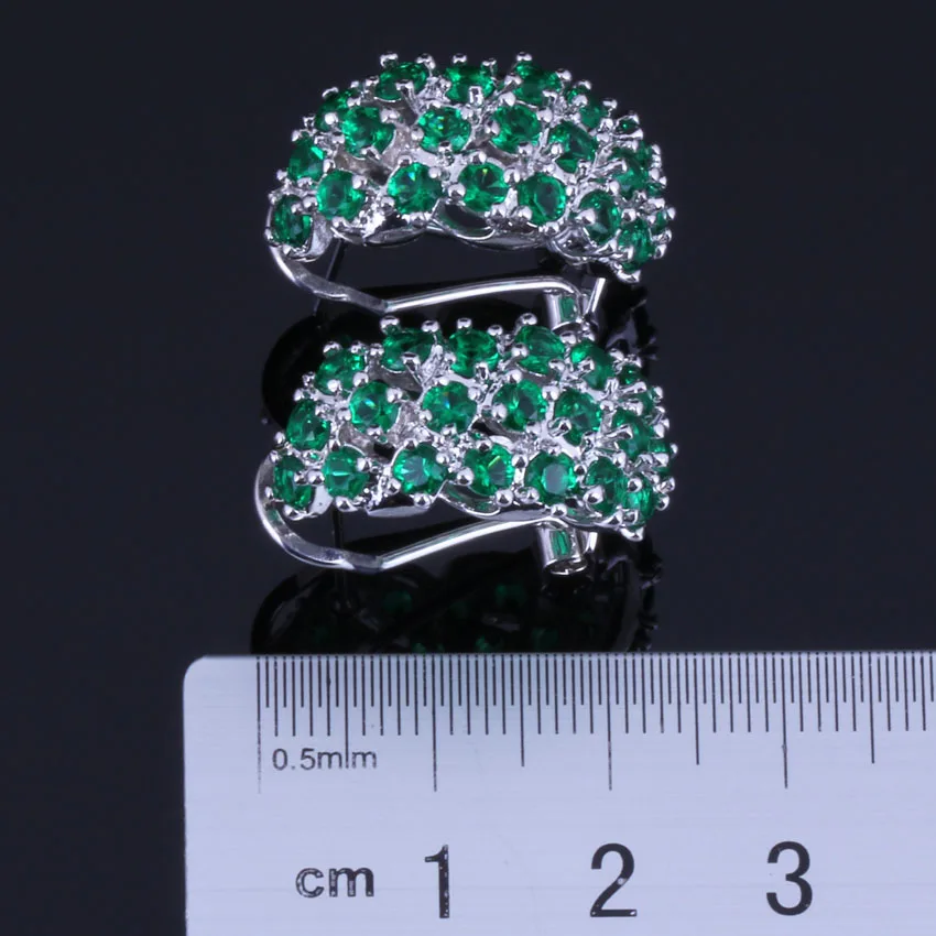 Adorable Green Cubic Zirconia Silver Plated Jewelry Sets Earrings Pendant Nacklace Chain Ring V0304