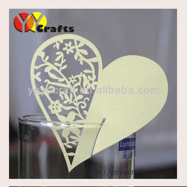 

300pcs New Designs Laser Cut Heart Shape Beautiful Wine Glass Place Card for Wedding and Party