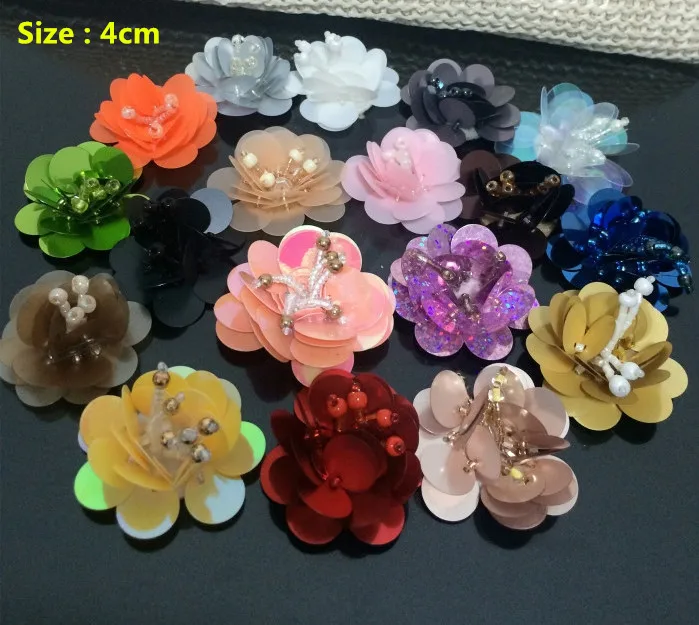 10 Pz/lotto Handmade Paillettes Perline Patch Fiore Applique Clip di Capelli, Borse, Spilla, Vestiti Cucire o colla