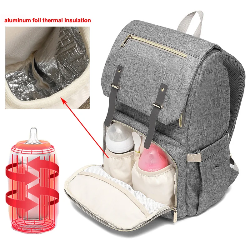 Nappy Bag USB Baby Diaper Bag Mummy Daddy Backpack Large Capacity Waterproof Casual Laptop Bag Rechargeable Holder for Bottle