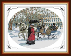 Snowy day kit punto croce persone 18ct 14ct 11ct conteggio stampa punti di tela ricamo ricamo fatto a mano fai da te