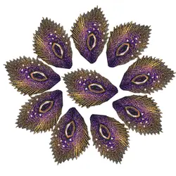 10PCS piume di pavone viola Phoenix paillettes maglia ricamata cucire ferro sulle toppe distintivi per abito Appliques fai da te decorazione