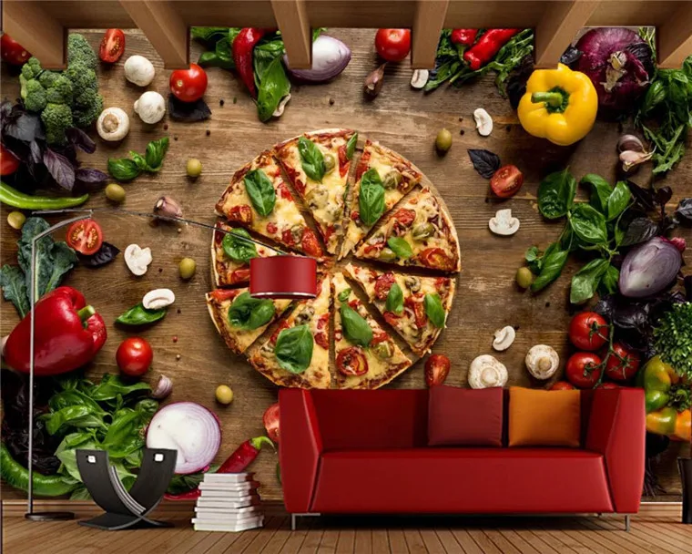 Papel de parede Fast food Pizza Vegetables Food 3d wallpaper,living room kitchen fast food shop cafe restaurant KTV bar murals