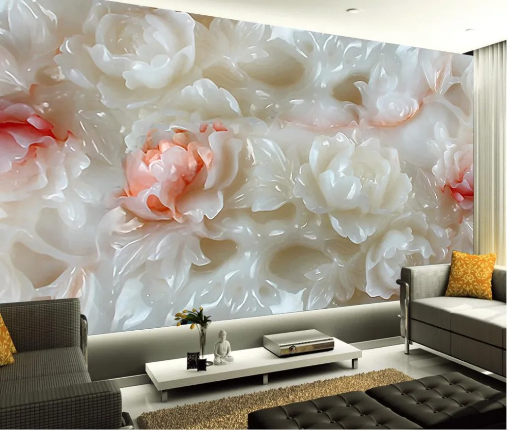 

Custom 3d mural wallpaper European style 3D stereoscopic Jade lotus living room TV backdrop bedroom 3d photo wallpaper