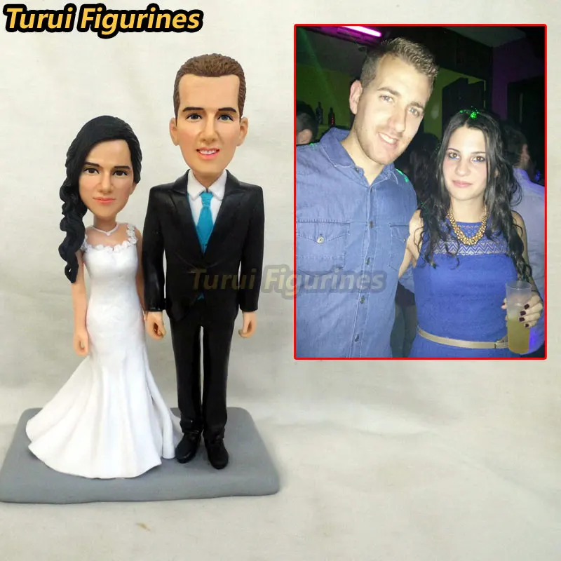 Turui Figurines wedding bride and groom miniature cake topper stature sculpture from your photo custom face doll baby art work