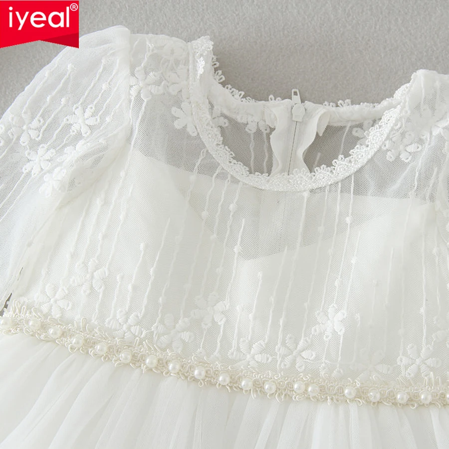 IYEAL Newest Princess Baby Girl Hollow Out Long Sleeve Prom Birthday Party Dress Ivory Elegant Baptism Dresses Vestido Infantil