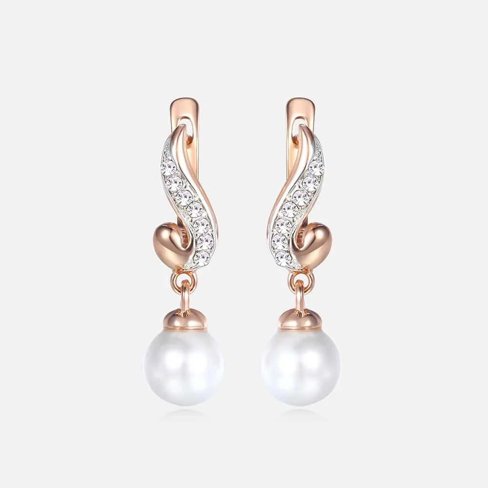 Fashion Pearl Earrings 585 Rose Gold Color Rhinestones Crown Women Girls White Cubic Zircon Stud Earring Female Jewelry Gift