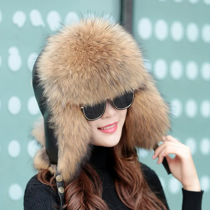 Fur Hat For Women Natural Raccoon Fox Fur Russian Hats Winter Thick Warm Ears Fashion Cap Silver Fox Fur Hats Lady