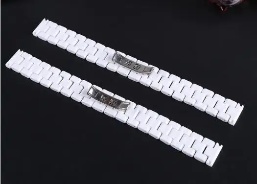 14mm 16mm 18mm White Ceramic Watchband Watchstrap Wristband Bracelet with Stainless Steel Buckle for Women Men