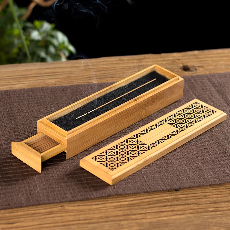 PINNY 100 Pcs Natural Bamboo Incense Burner Double Layer Stick Incense Base Room Decoration Meditation Zen Bamboo Box