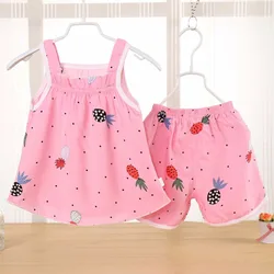 Siyuebebe Baby Girl Summer Clothes Sets 2PCS Cotton Kids Baby Girl Dresses Newborn Infant Baby Sports Fruits Printed Tracksuits