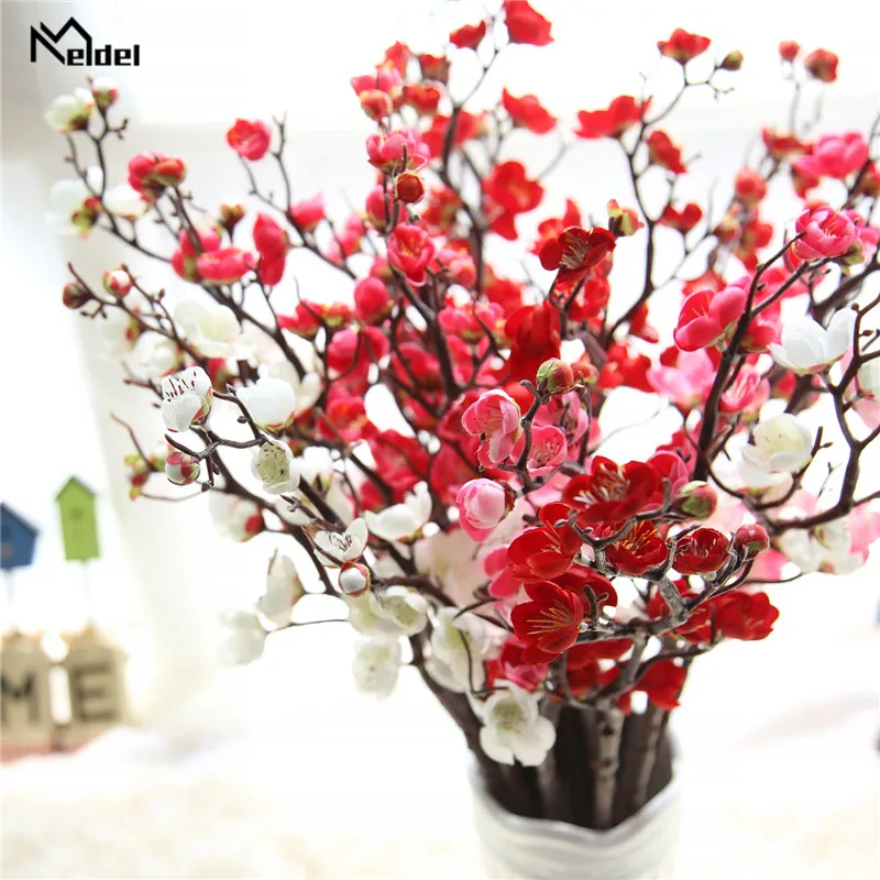 Meldel Bouquet Bridesmaid Wedding Artificial Plum Cherry Flowers DIY Office Home Party Decor Flower Arrangement Wedding Supplies