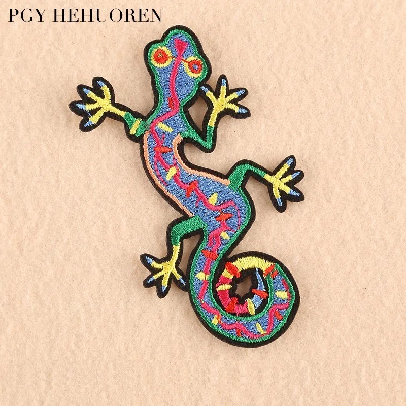 PGY Punk Lizard Embroidery Desert Animals Patches For Clothing Patches Army Badge Motif Applique DIY Clothes Accessory Stickers