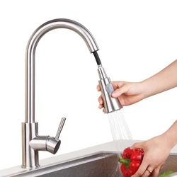 SUS304 Stainless Steel Kitchen Pull-out  Faucet Water Sink Mixer Set