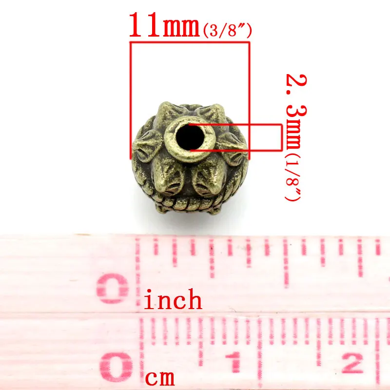 Zinc metal alloy Spacer Beads Barrel Antique Bronze Pattern Color Plated About 11mmx10mm,Hole:Approx 2.3mm,4 PCs new