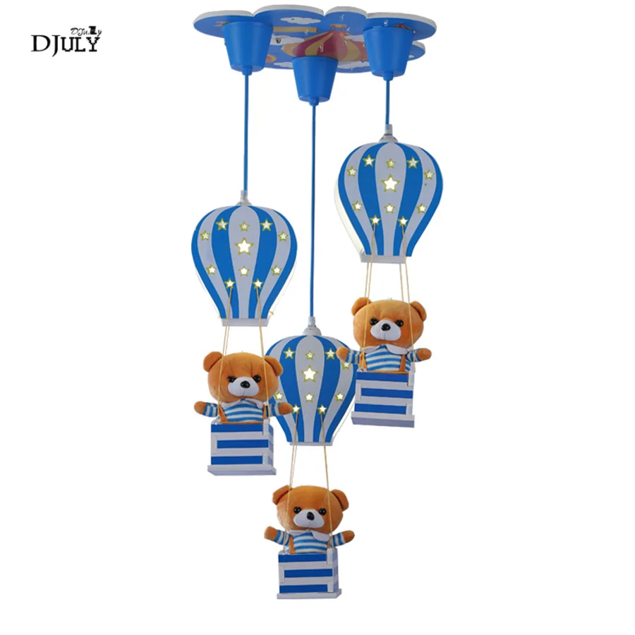 Children Room Decoration Pendant Lights Cubs Balloon Shape Cartoon Home Decor Room Girl Lamp Creative Wood Hanging Light Fixture