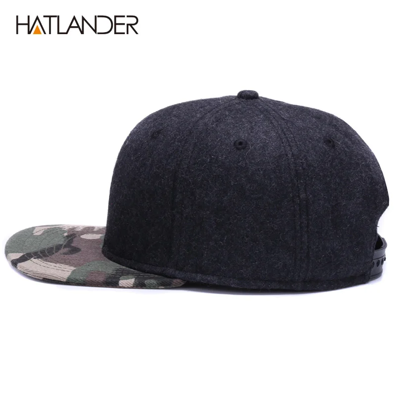 HATLANDER High quality Wool snapback caps plain camouflage baseball cap and hat men women winter hat flat brim blank hip hop cap