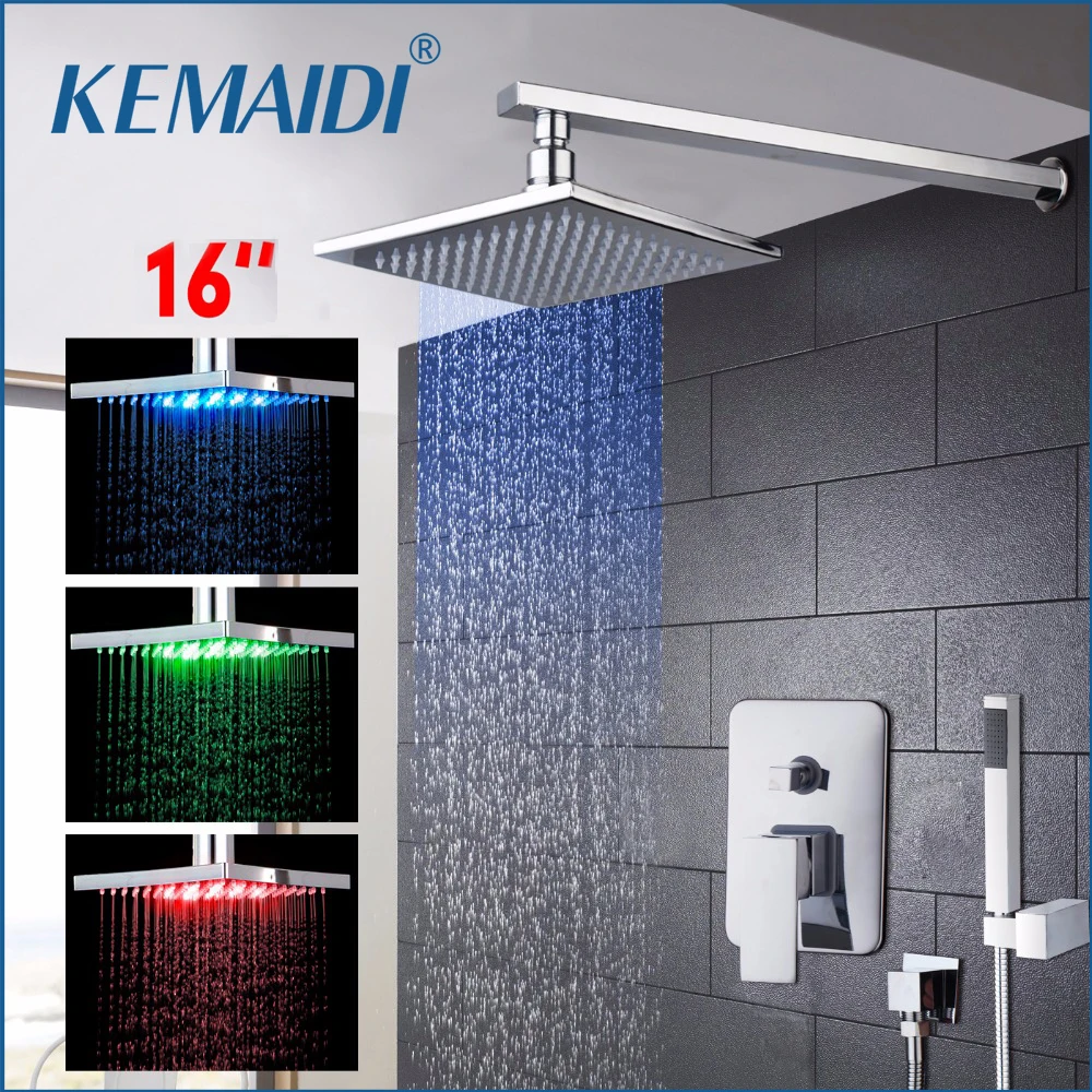 

KEMAIDI luxury Bathroom Led Shower Set Bath Rain Shower Faucet Mixer With Led Light Rainfall Shower Head With Hand Spray Set