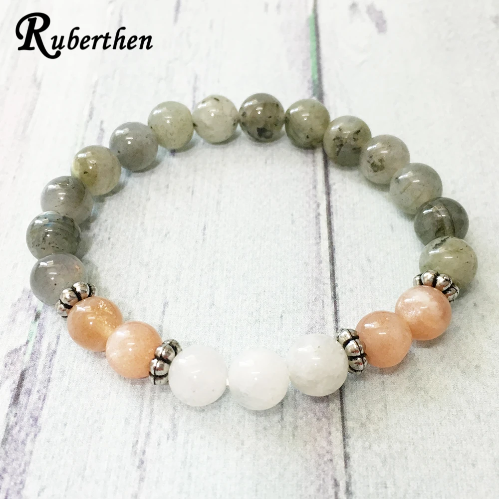 Ruberthen 8 mm Sunstone Moonstone Labradorite Wrist Mala Bracelet Feminine Energy Intuition Bracelet Gemstone Energy Bracelet