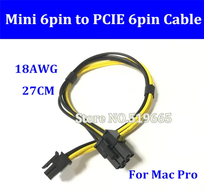 High Quality mini 6pin to pcie 6pin 6 pin GPU graphic video card power cable support for Mac pro G5 GTX480 gtx680 Yellow&Black