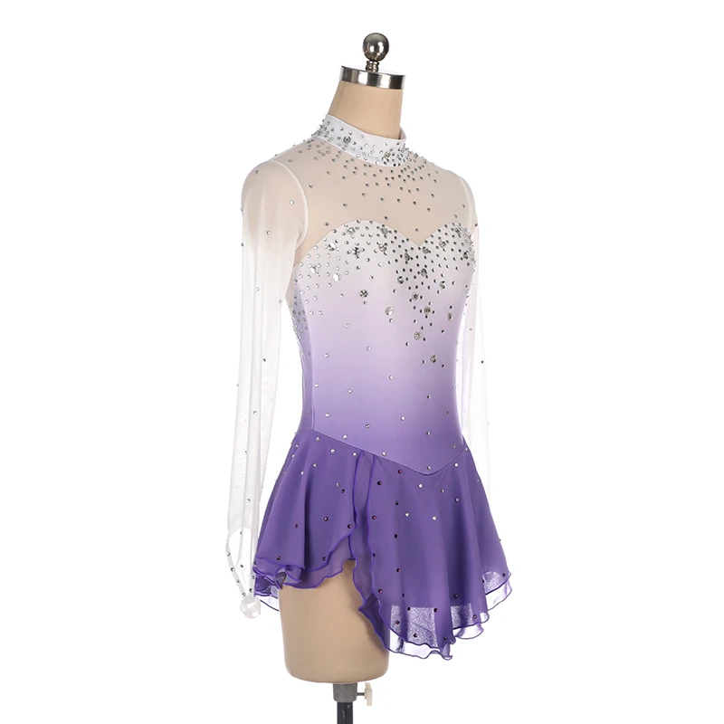 Nasinaya Figure Skating Dress Ice Skating Skirt for Girl Women Kids Customized Competition Performance Purple Gradient Shiny