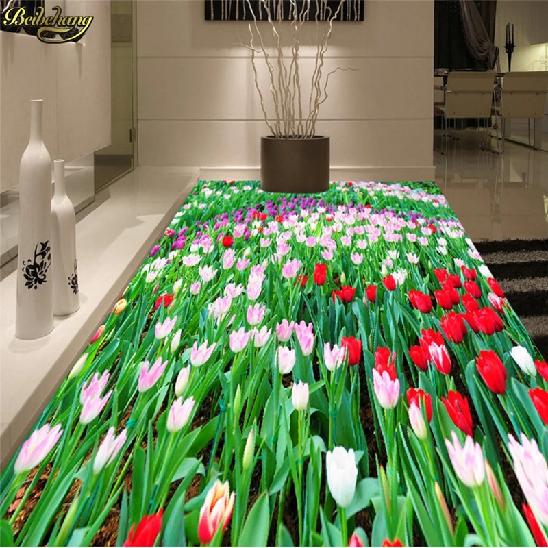 beibehang Custom Photo Wallpaper Floor Cover Tulip Flower Seafood Floor papel de parede