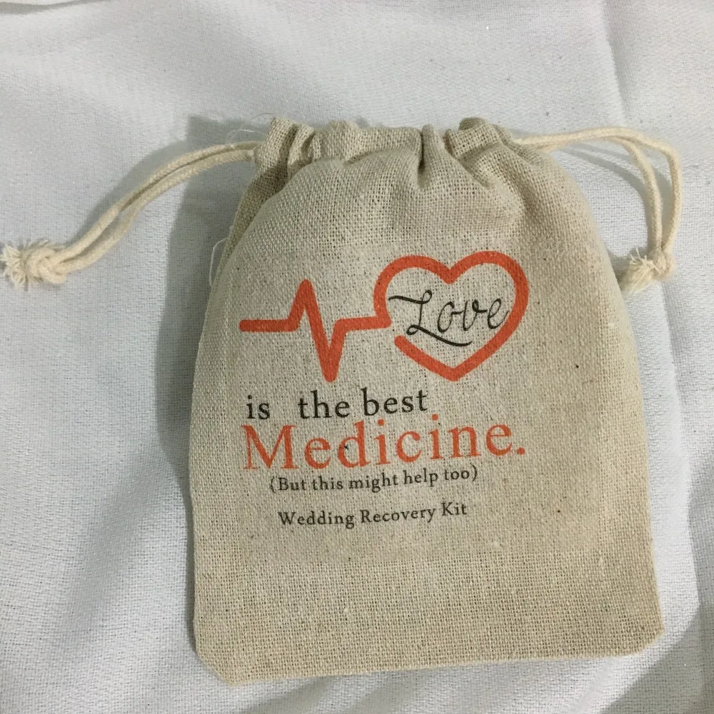 custom best medicine wedding Party first aid Hangover Kit jewelry favor muslin Bags Bachelorette hen bridal shower favors