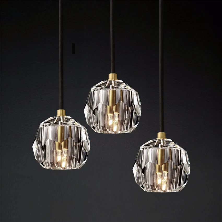 

Post Modern Diamond Crystal Pendant Lights Nordic Luxury Living Room Bedroom Art Deco Hanging Lamps Bedside Designer Fixtures