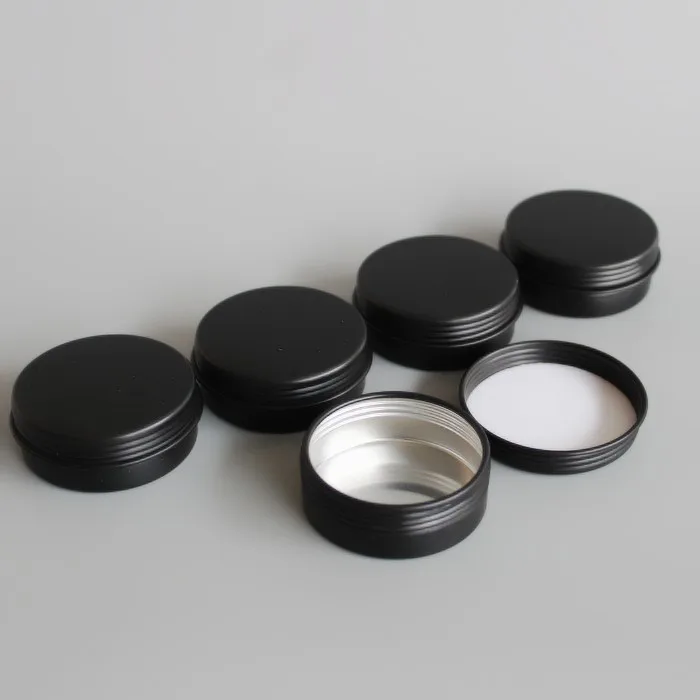 Free ship 50pcs/lot  20g 25g black aluminum cosmetic jar,20ml 25ml matte black aluminum tin container,makeup cream lip balm can