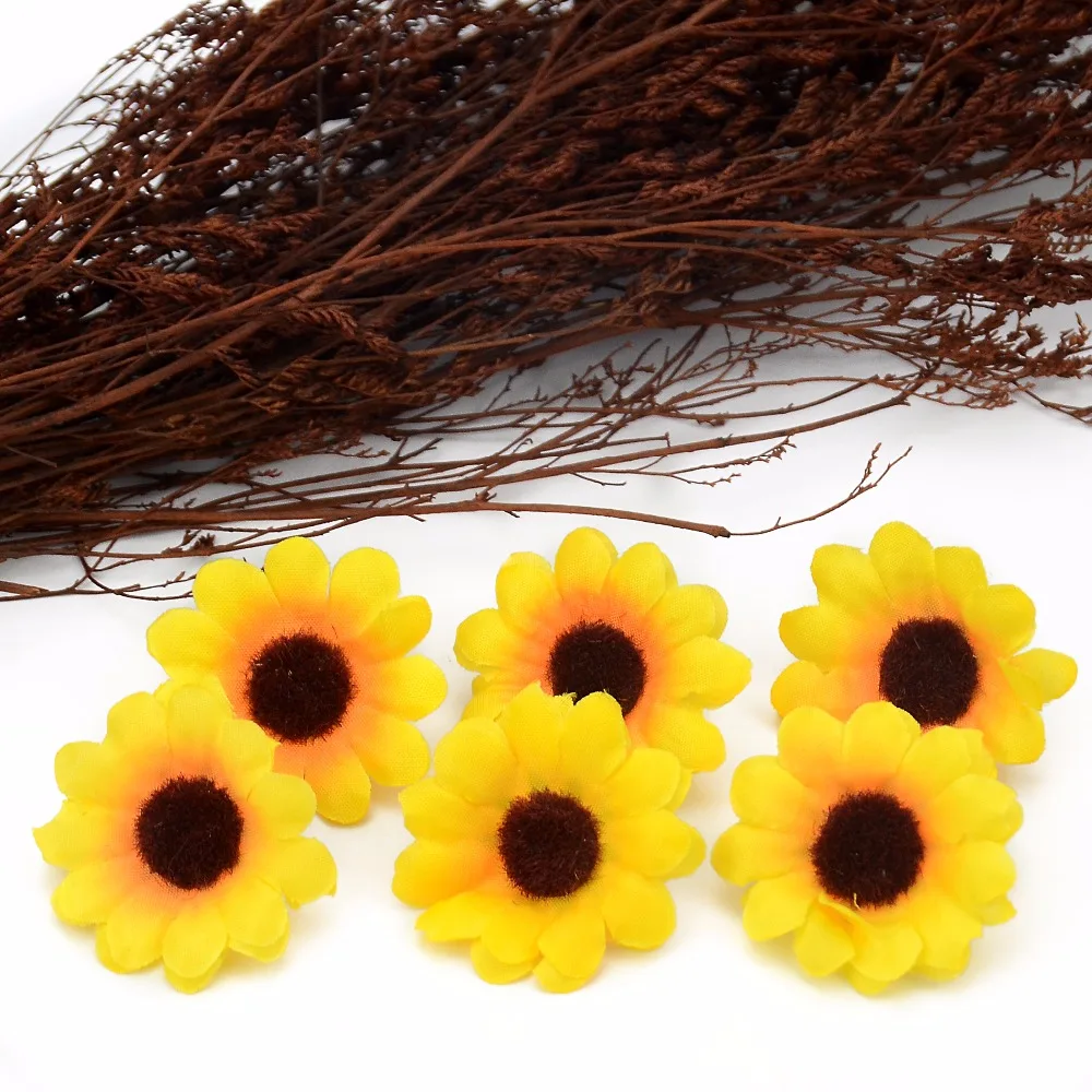 30pcs 4cm Mini Silk Sunflower Artificial Flower Head For Wedding Box Decoration Headmade Scrapbooking Accessories Fake flowers