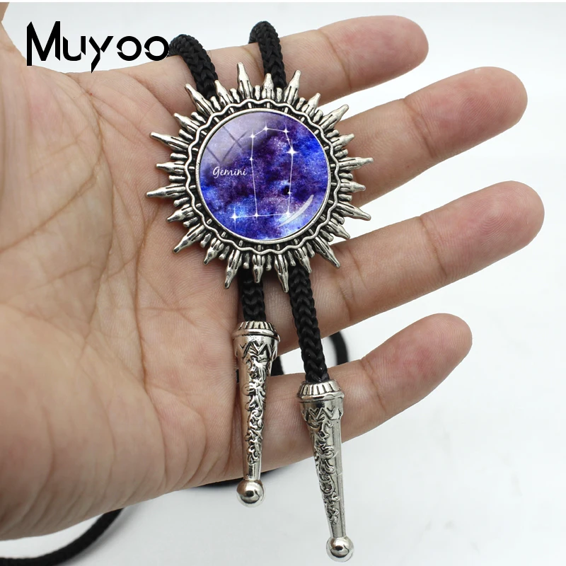 BOLO-00132 New Arrival Glass Cabochon Zodiac Signs Bolo Tie Aries Leo Signs Bolo Tie Virgo Pisces Neck Tie