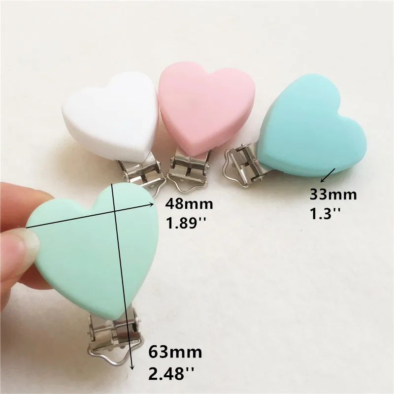 Che10pcs Silicone Heart Dummy Teether Pacifier Chain Clips Baby Soother Nursing Accessories Holder Clips 5 color 48*63*33mm