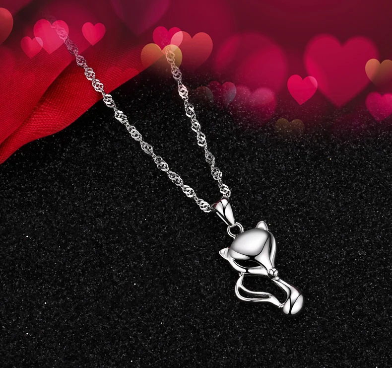 Genuine 925 Sterling Silver Cute Animal Fox Pendant Necklaces For Women Girls Choker Collar Party Daily Jewelry Friendship Gift