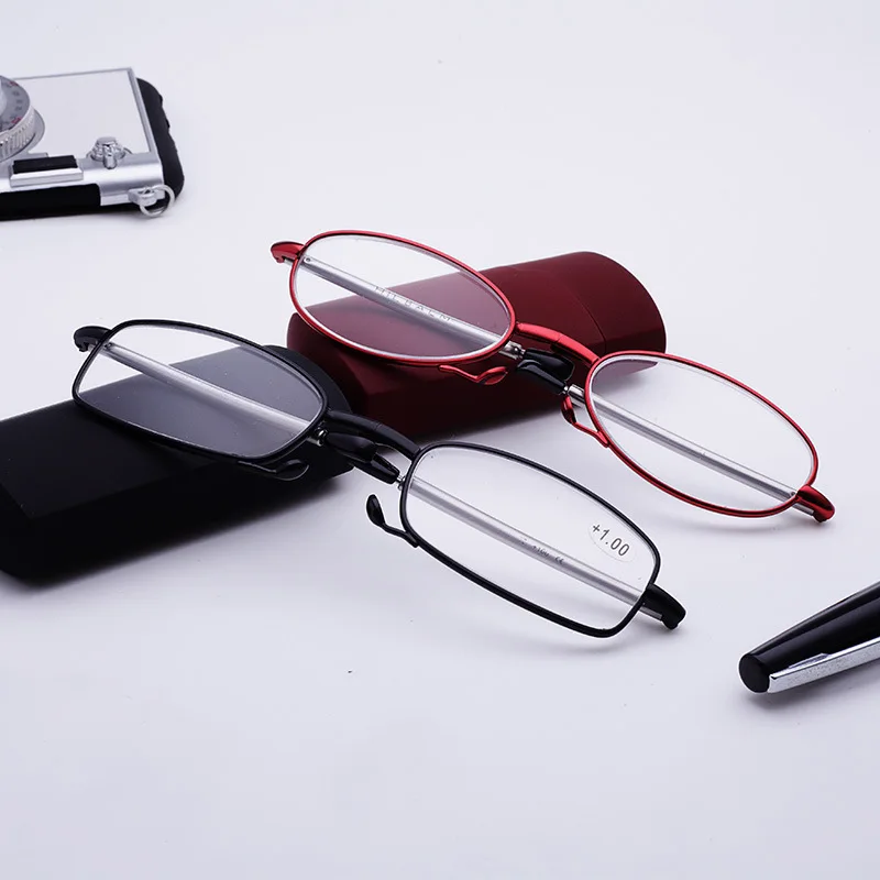 Portable Folding Reading Glasses Rotation Eyeglasses Case Fashion Pocket Presbyopic Vintage Frmae +1.0 1.5 2.0 2.5 3.0 3.5 4.0