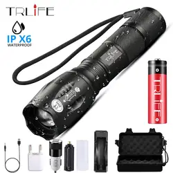 Linterna Led T6/L2/V6 para bicicleta, luz de Camping con 5 interruptores de cambios, resistente al agua, con zoom y batería de 18650