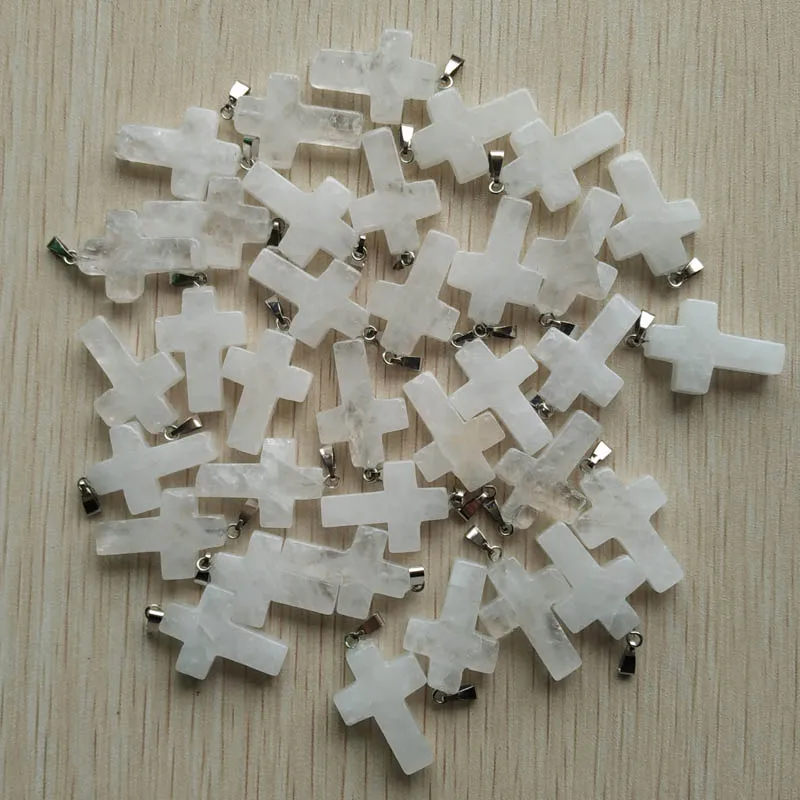 

Trendy good quality natural white crystal cross pendants charms for men and women jewelry making Wholesale 50pcs free shipping