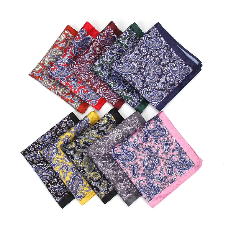 Men's Handkerchief Vintage Paisley Print Pocket Square Polyester Silk Soft Hankies Wedding Party Business Chest Towel Hanky Gift