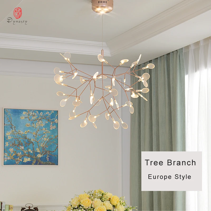 Dynasty Europe Modern LED Pendant Lamp Firefly Hanging Lights Suspending Tree Branch Light Home Decorative Parlor Lounge Hotel