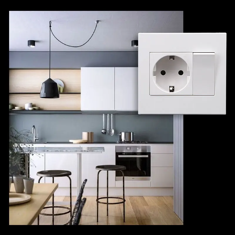 1 Gang 1 Way Wall Switch Socket  EU German/French Standard Push Button Switch With Socket Panel Wall Light Switch 16A 250V image 5