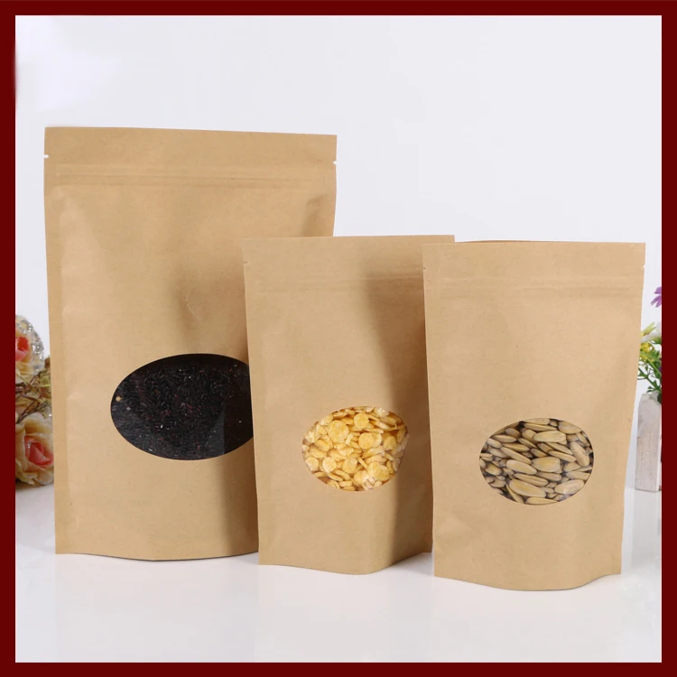 

13*20+4cm 30pcs Kraft Paper Ziplock Window Bag For Gift/tea/candy/jewelry/bread Packaging Paper Food Bag Diy Jewelry Display