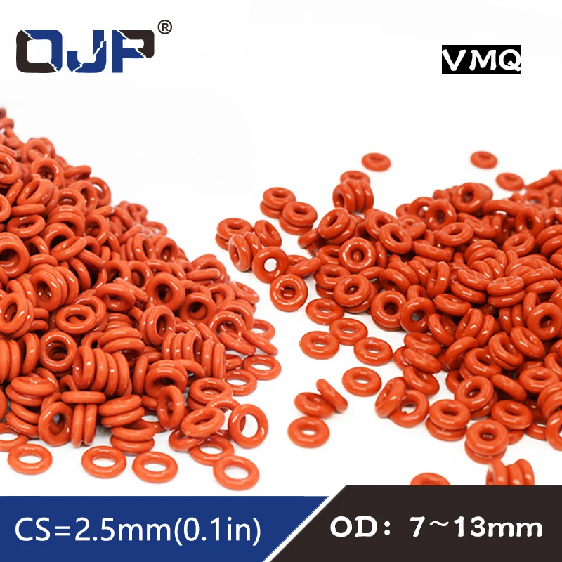 10PCS/lot Red Silicon Ring Silicone/VMQ O ring OD7/8/9/10/11/12/13*2.5mm Thickness Rubber O-Ring Seal Gaskets ORings Washer