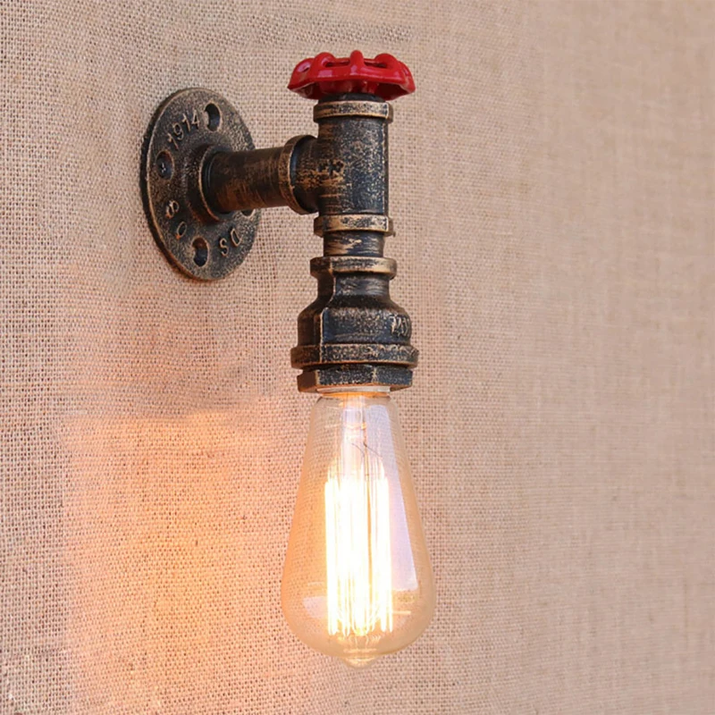 

Steam punk Loft Industrial iron rust Water pipe retro wall lamps Vintage E27 LED sconce wall lights for living room bedroom bar