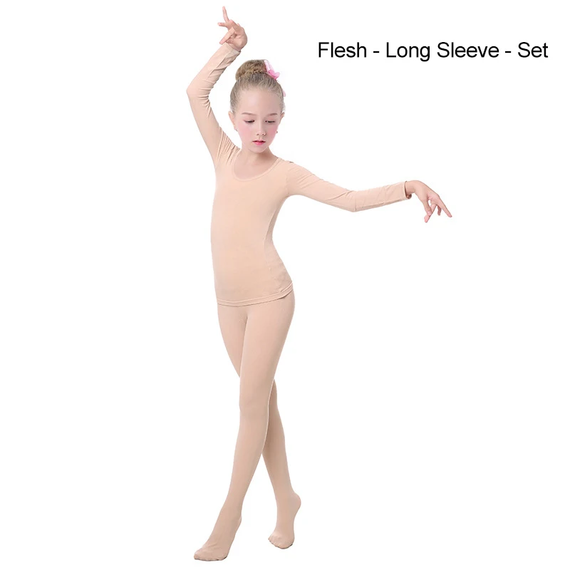 2020 Warm Girls Ballet Underwear Nude Dance Full Bodysuit Tights Thick Ballet Warm Up Stretch Dance Wear For Kids Leotard Sets