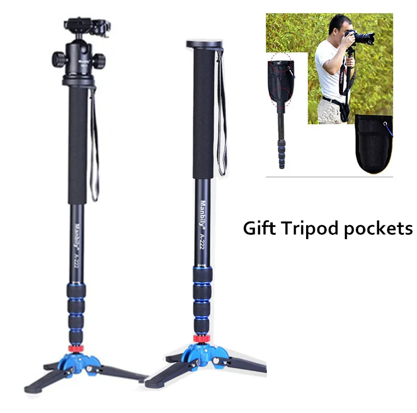 Manbily A-222 Profesjonalny 65-calowy aluminiowy monopod do aparatu ze składaną podstawką na trzy nóżki Statyw z podstawką balansem