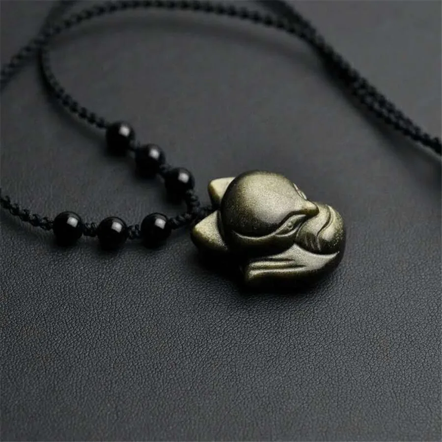 الذهب الطبيعي سبج قلادة قلادة الثعلب وضعتها مجوهرات للنساء الرجال الحظ هدية كريستال الطاقة الخرز حجر حبل سلاسل AAAAA #5