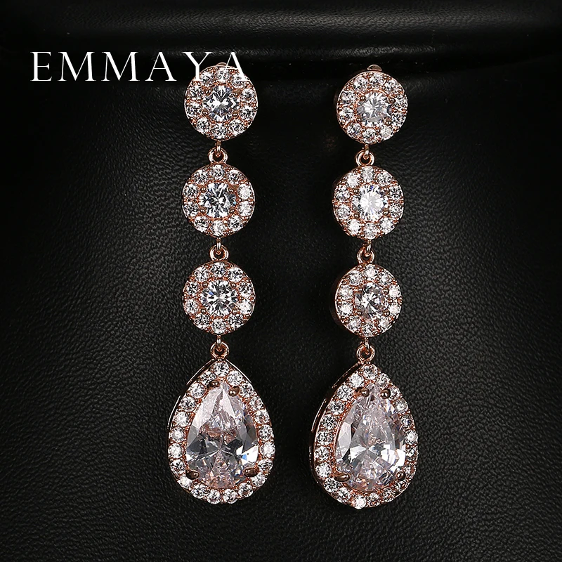Emmaya Glittering Water-Drop AAA Cubic Zirconia Long Drop Earrings Luxury Brincos Bride Wedding Jewelry Christmas Gift