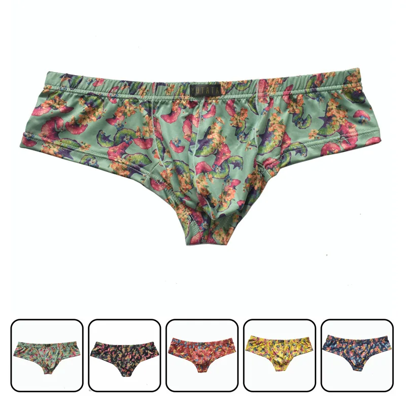 

Men Small Boxer Milk Silk Ginkgo Leaf Print Boxer Shorts Bulge Pouch Underpants Gay Panties Mens Underwear Boxers