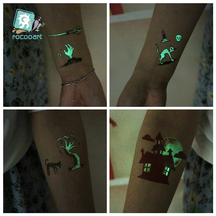 Rocooart Halloween Luminous Tattoo Ghost Taty For Kids Fake Tattoo Witch Glowing in Dark Waterproof Temporary Tattoo Stickers