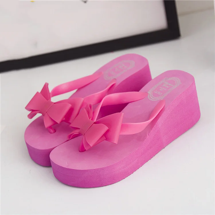 Women Flip Flops Wedges Platform Slippers Beach Thick Heel Sandals Wedge Slippers Wedges Slides Women Summer Lady Bow tie Shoes