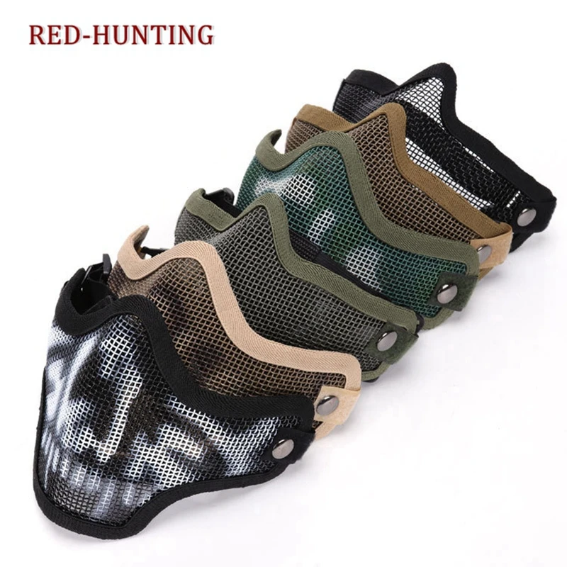 Half Face Metal Steel Wire Mesh Masks Tactical Hunting CS single belt Mask For Outdoor Airsoft Paintball